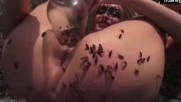 Порно с букашками, насекомые залезли в пизду блондинки на природе